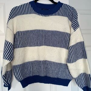 SHEIN Blue and White Crewneck Sweater with Nautical Stripes